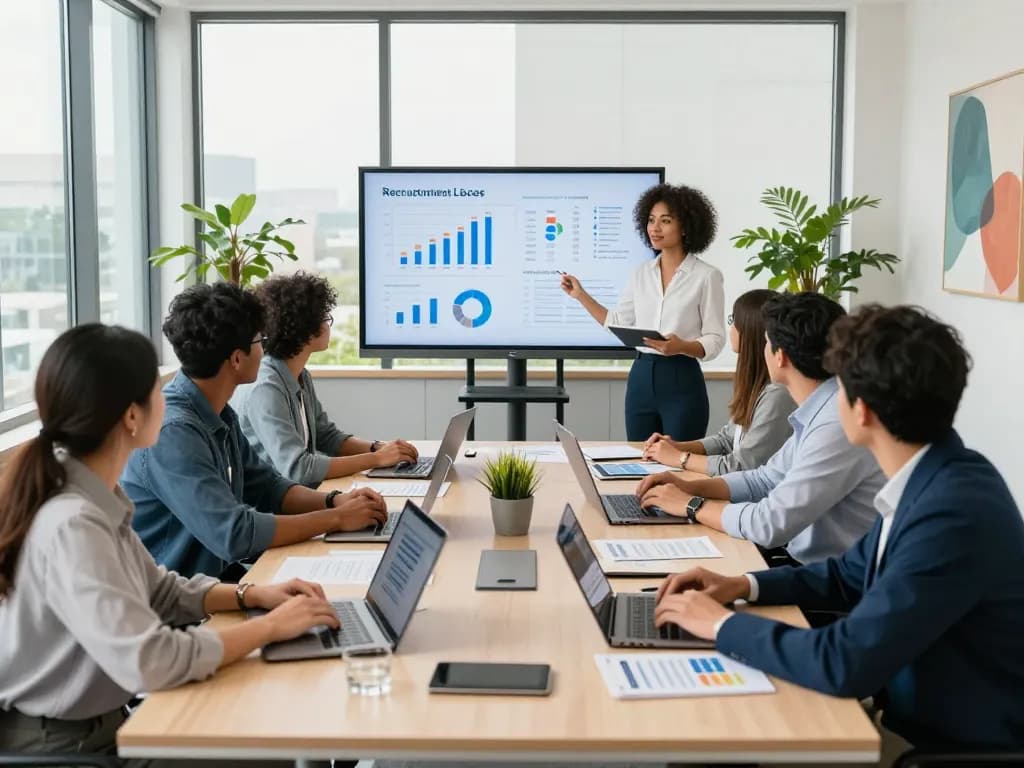 A diverse team collaborating in a modern office, showcasing effective temp agencies recruiting strategies.
