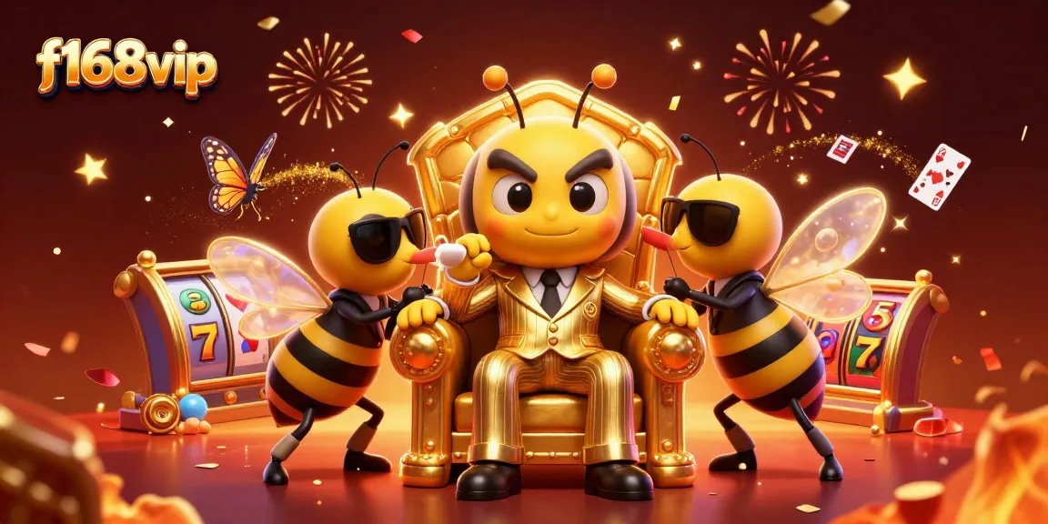 Join the fun at f168vip with vibrant casino elements and characters in a dynamic scene.