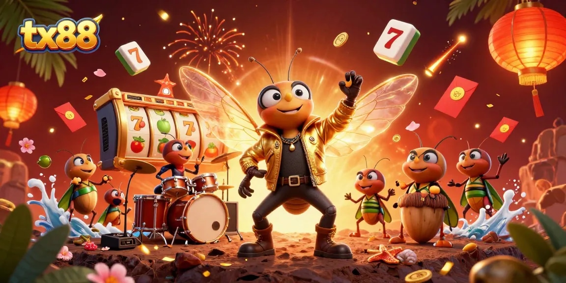 Experience the vibrant world of tx88 with a 3D rock star and jackpot elements.