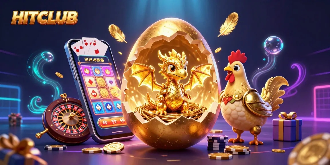 Experience thrilling gameplay at HITCLUB with a majestic golden dragon and vibrant casino elements.