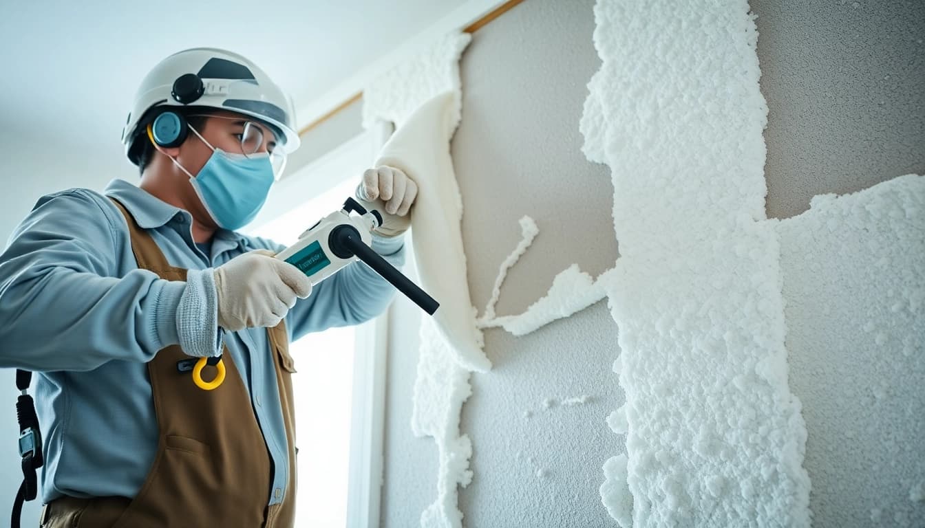Spray foam removal West Sussex being performed by a technician in a residential setting.