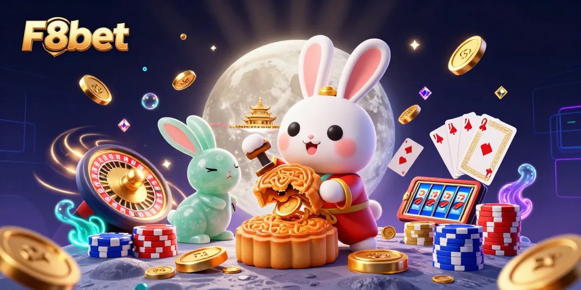 Experience the thrill of F8bet with vibrant casino elements in a magical moon-themed setting.