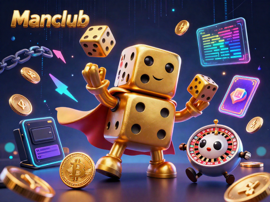 Experience the excitement of gambling with Manclub's dynamic 3D characters juggling golden dice