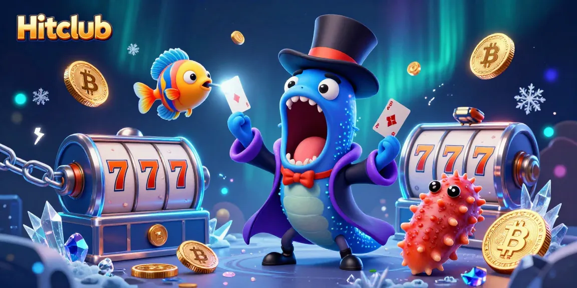 Hitclub showcases a vibrant 3D casino scene with magical creatures performing tricks among glowing crypto coins.