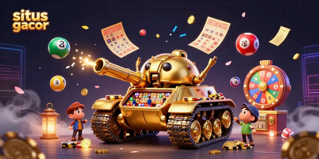 Experience thrilling action at situs slot gacor with a vibrant 3D casino scene filled with lively elements.