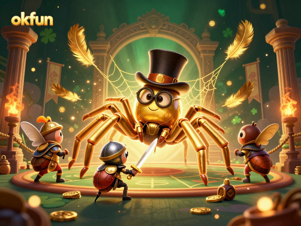 Engage with thrilling games at okfun's casino, featuring dynamic characters in a rich 3D scene.