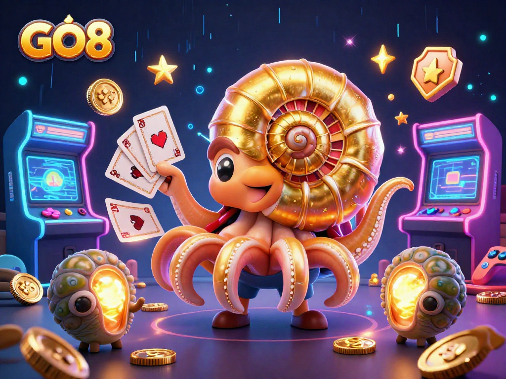 Celebrate winning at GO8 with a vibrant casino scene featuring a giant nautilus as a roulette wheel.