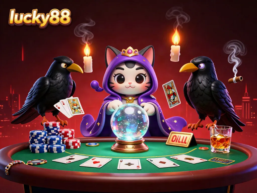 Engage in thrilling games at lucky88 with 3D illustrated mystic themed characters and vibrant casino elements.