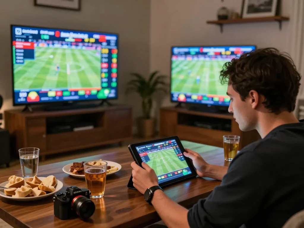 Engaging in live sports betting with cm88seo displayed on tablet in a cozy setting.