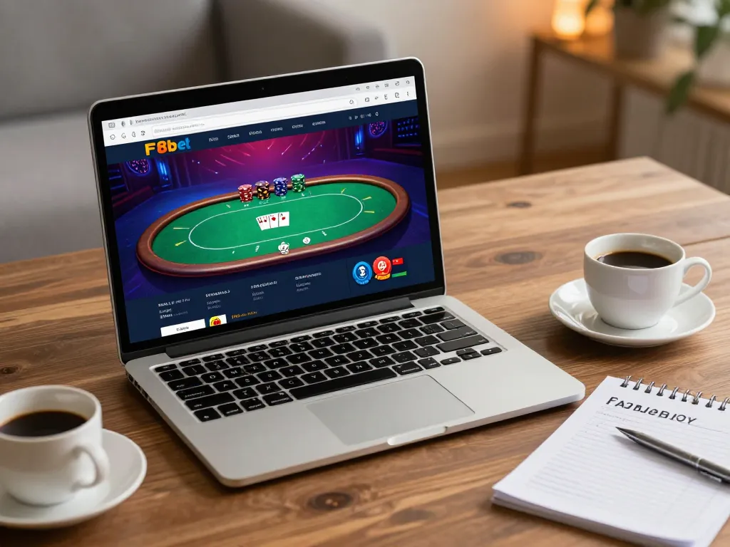 Engaging online gaming with F8bet me poker interface on a laptop, showcasing strategic gameplay.