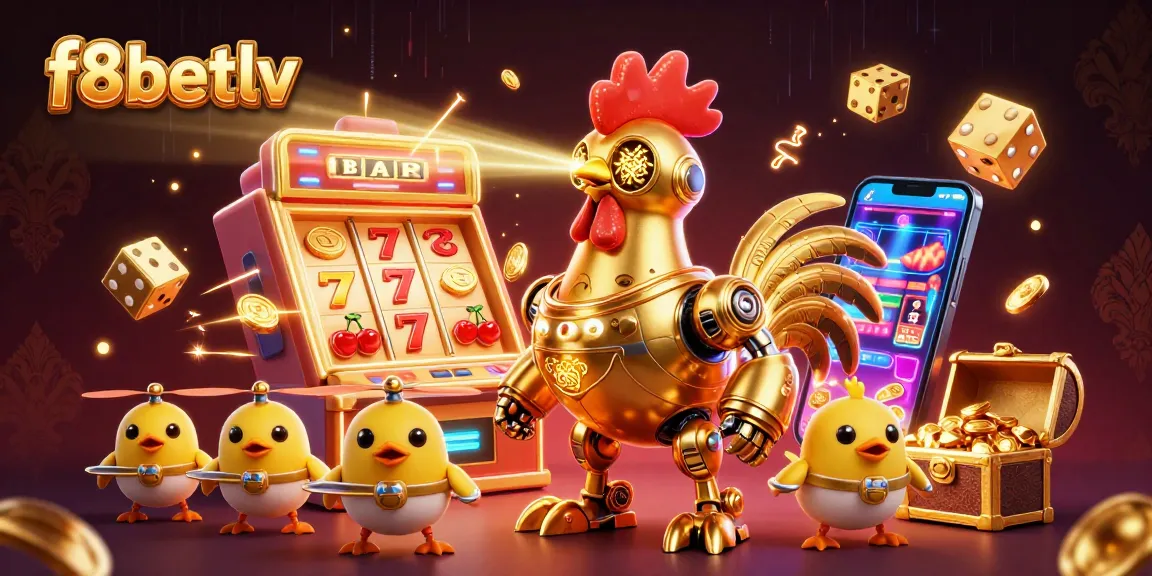 Engage in exciting gameplay with f8betlv as the golden rooster robot bursts into action amidst a jackpot explosion.