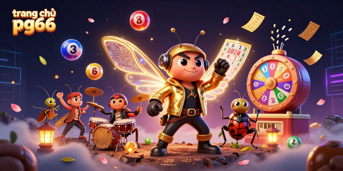 Experience the vibrant energy of trang chủ pg66 with a dynamic 3D casino illustration of a rock star cicada.