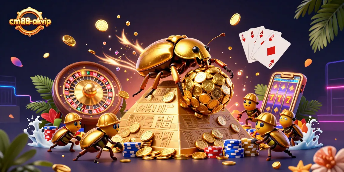 Spin to win on cm88-okvip with dazzling gold coins and vibrant casino elements!