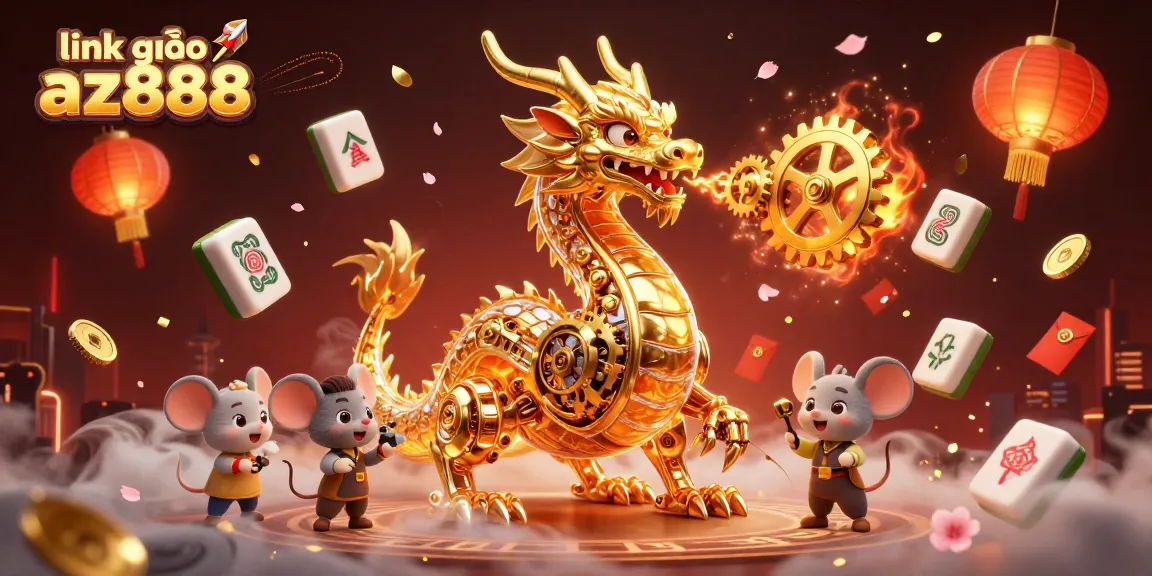 Engage with link vào az888 at our dynamic online casino featuring a golden dragon, vibrant game elements, and immersive ambiance.