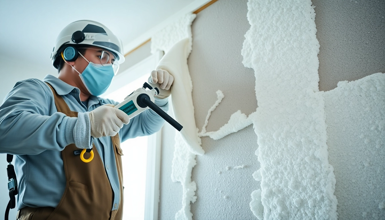 Spray foam removal West Sussex being performed by a technician in a residential setting.