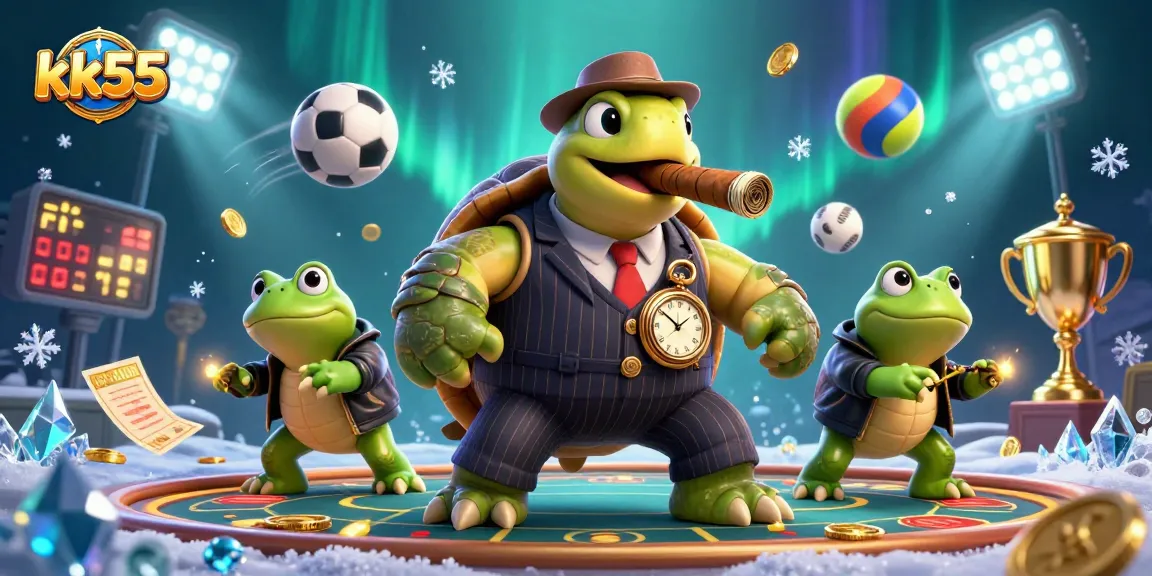 Experience the thrill of kk55 with a vibrant 3D casino scene featuring dynamic gaming elements and colorful characters.
