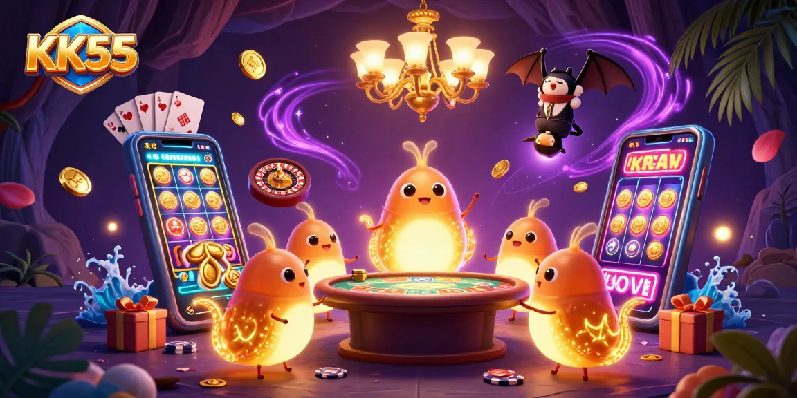 Experience the thrill of KK55 with glowworms lighting a vibrant online casino.