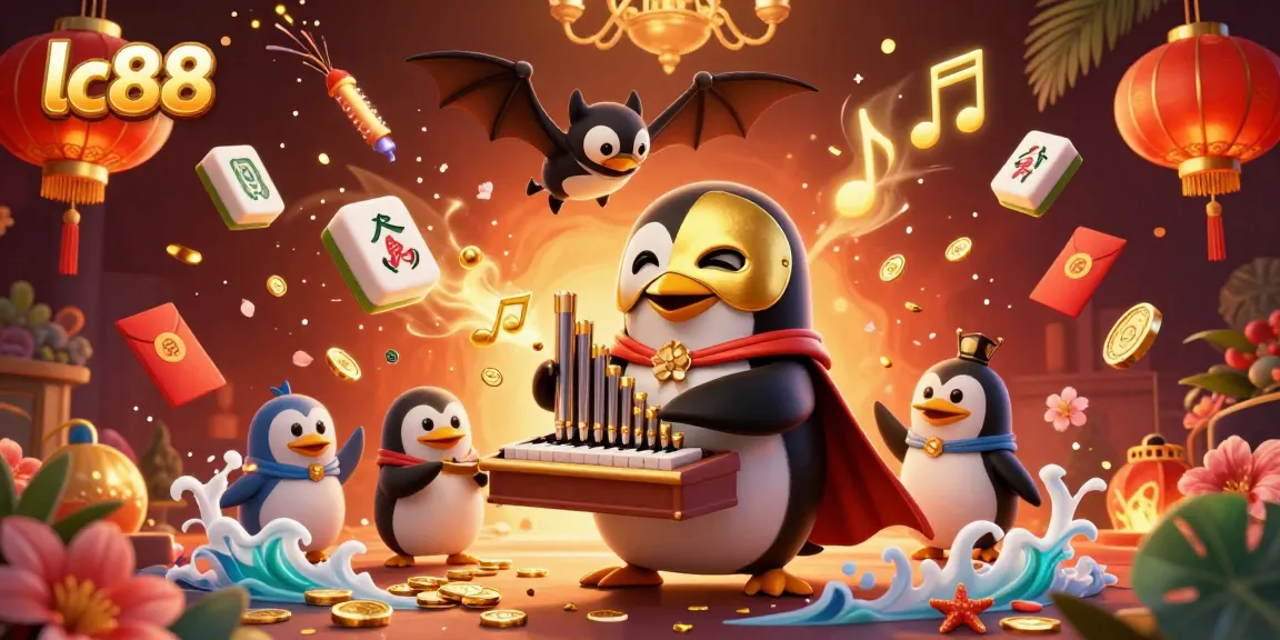 Experience exciting wins at lc88 with a penguin playing an organ as golden coins fly around.