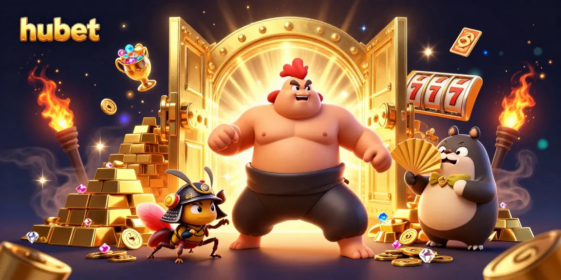 Experience exhilarating gameplay with hubet in a dynamic 3D casino scene featuring gold treasures and lively characters.