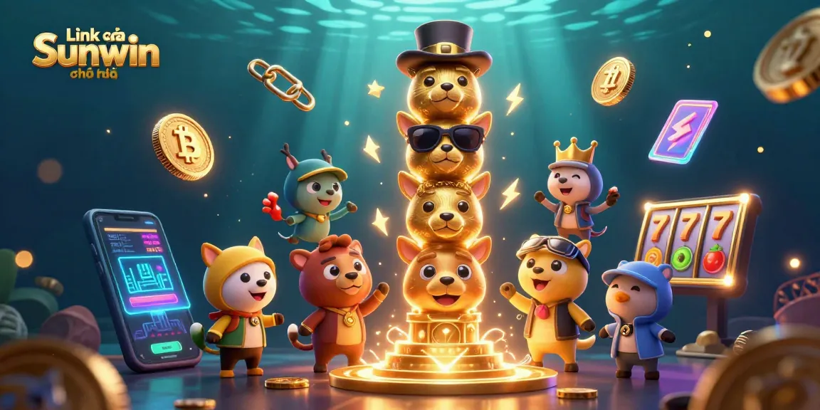 Experience the magic of "Link vào Sunwin chính thức" in this vibrant casino-themed digital illustration filled with game elements.