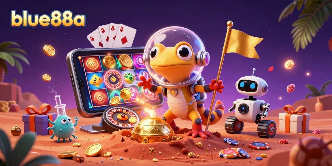 Experience thrilling gaming at blue88a as the Martian gecko uncovers golden casino treasures.