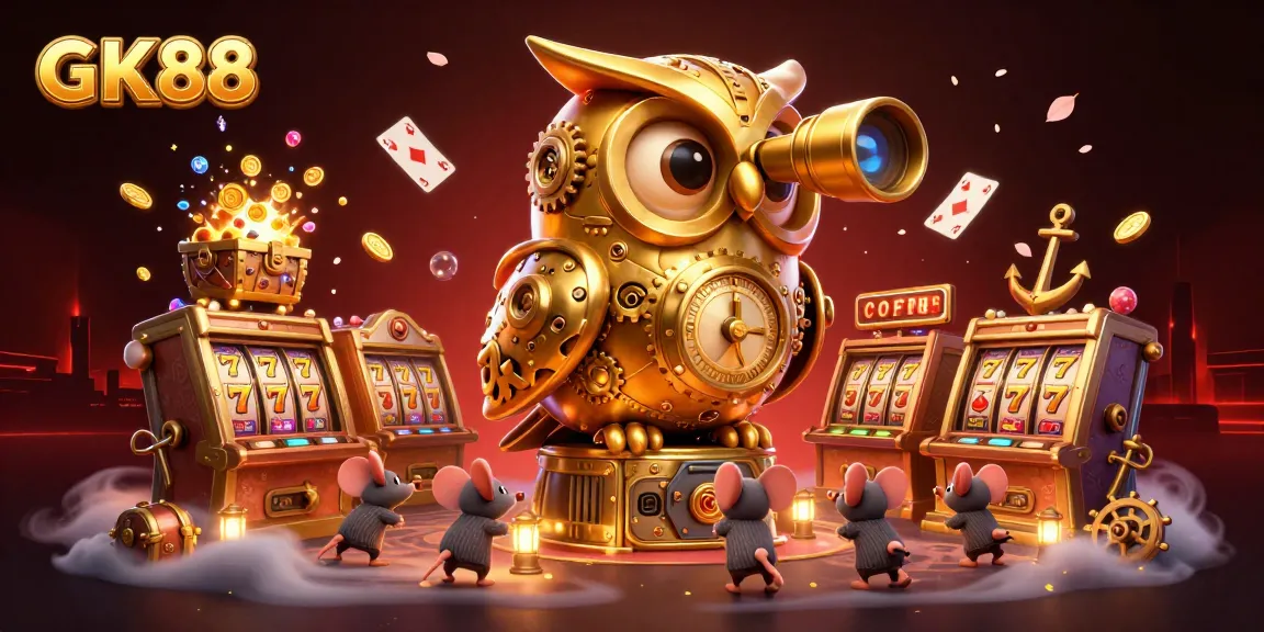 Experience thrilling jackpot opportunities at GK88 with lively characters and slot machines.