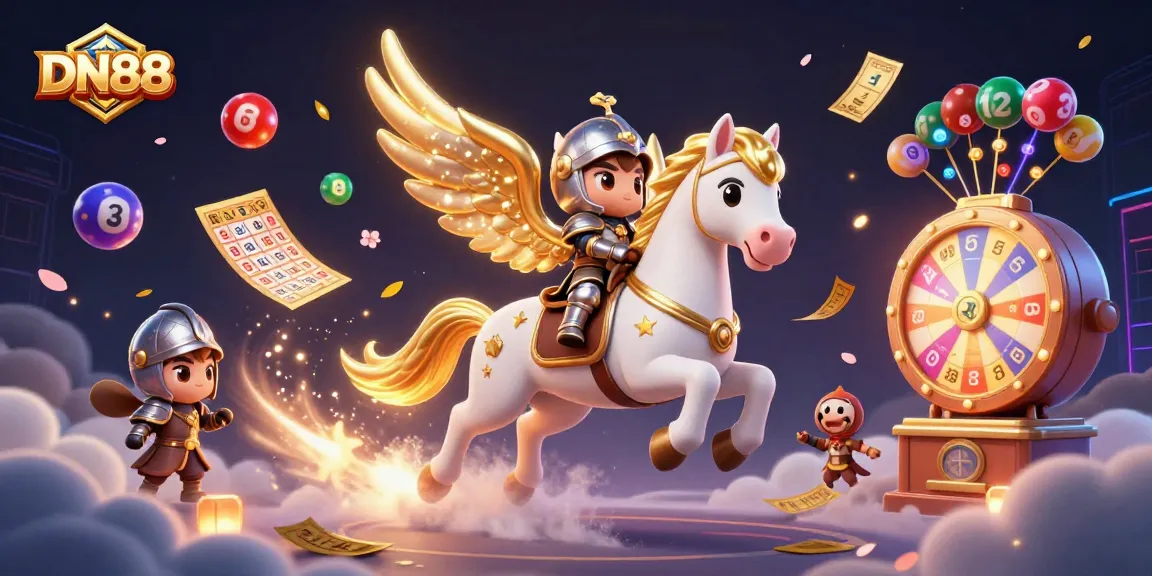 Experience thrilling gameplay at DN88 with a celestial horse and vibrant lottery elements in a magical scene.