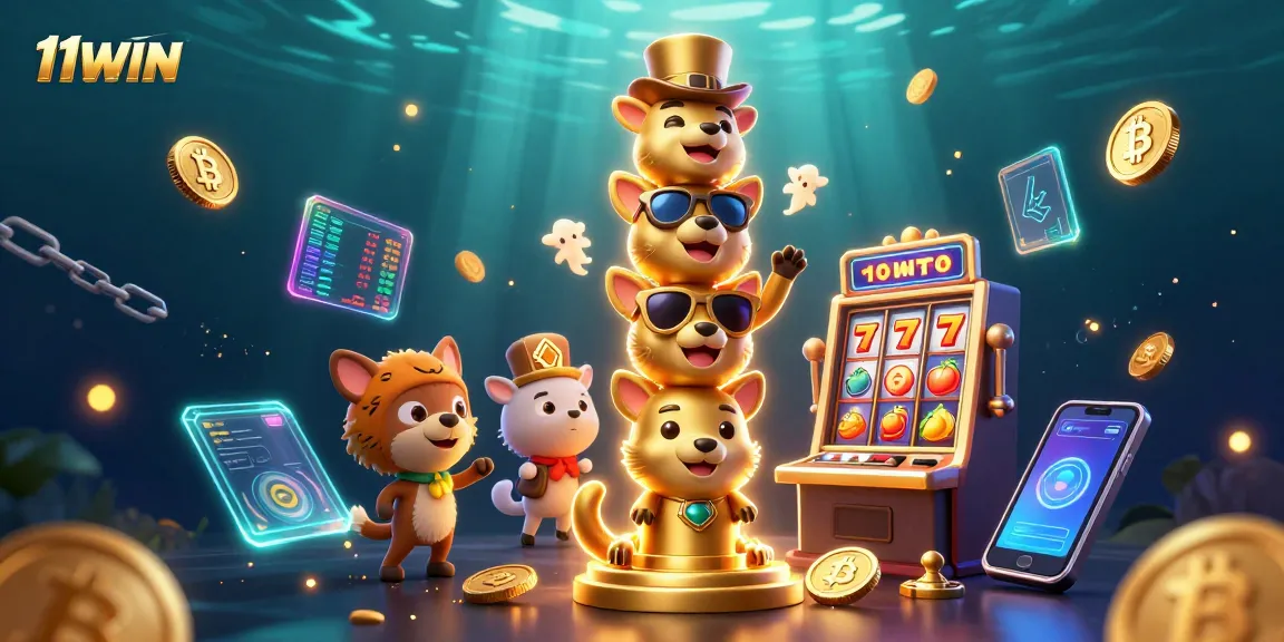 Experience thrilling gameplay with 11WIN, featuring an exciting cartoon totem and vibrant crypto elements!