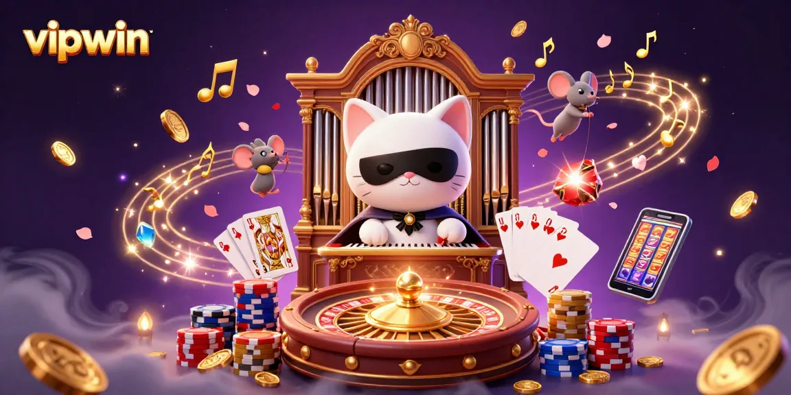 Experience winning moments with vipwin as the phantom cat orchestrates an enchanting casino scene.